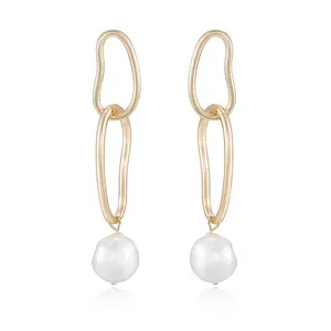 Ettika Mara Dangle Pearl Earrings with Gold Finish and Single Pearl Design