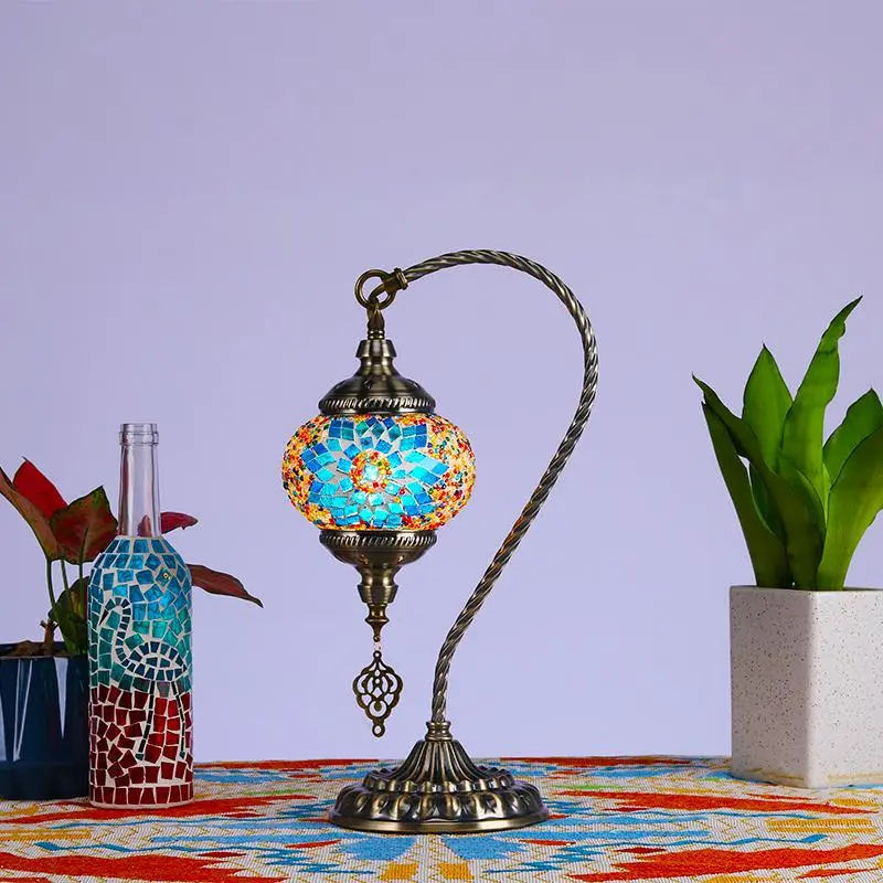 Handmade Turkish Mosaic Swan Neck Table Lamp, 5.1in Glass Shade, 15.7in Tall, Unisex Decoration Mosaic Art Bedside Mood Light for Bedroom Home Gift (Home Improvement Novelty Lighting)