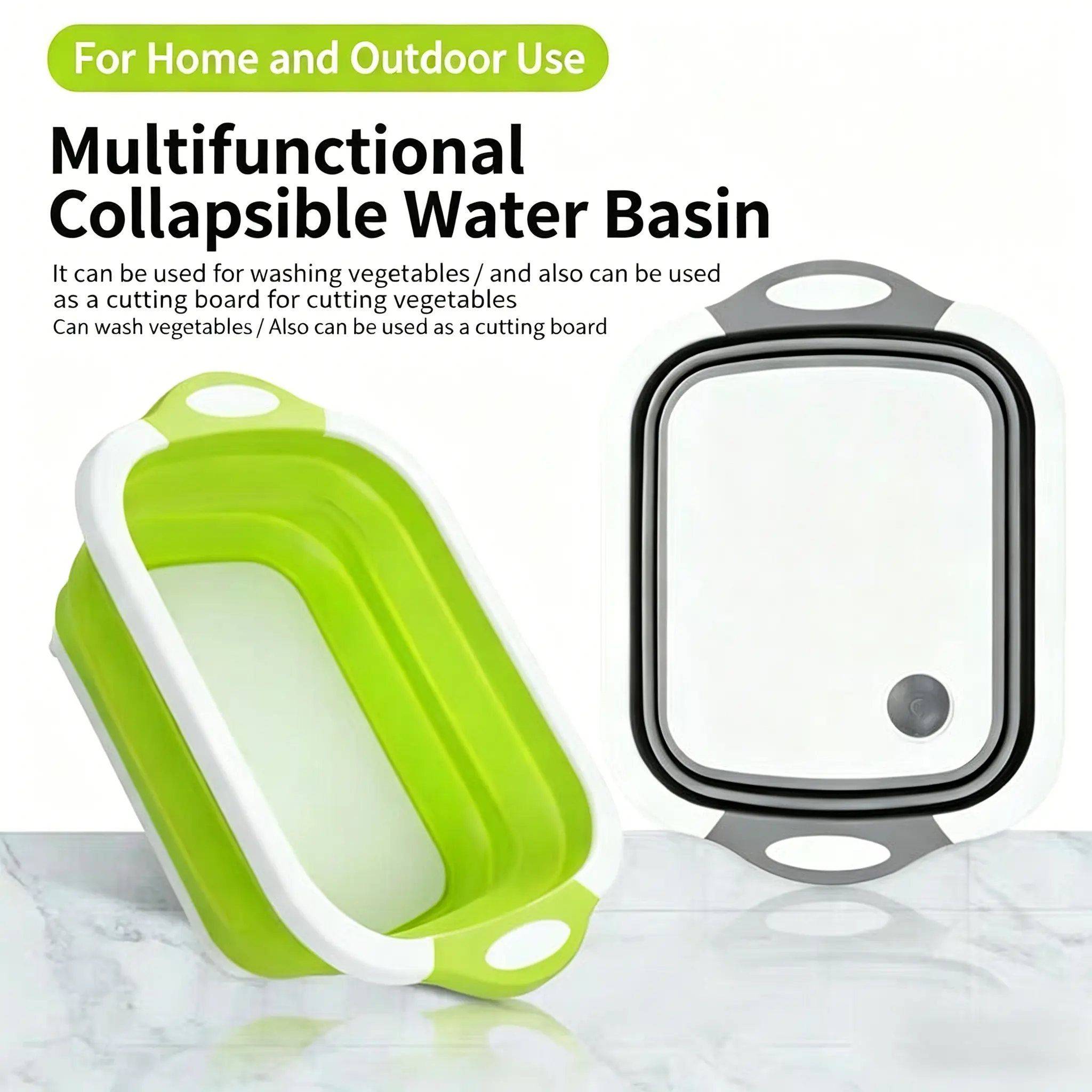 2 In 1 Foldable Cutting Board And Collapsible Wash Basin Multifunctional Portable Food Grade Kitchen Sink For Washing Cutting Draining Non Slip Handle Drain Plug Space Saving For Home Camping Outdoor Picnic Kitchen Essential Prep Gadget
