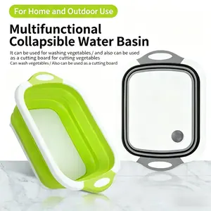2 In 1 Foldable Cutting Board And Collapsible Wash Basin Multifunctional Portable Food Grade Kitchen Sink For Washing Cutting Draining Non Slip Handle Drain Plug Space Saving For Home Camping Outdoor Picnic Kitchen Essential Prep Gadget