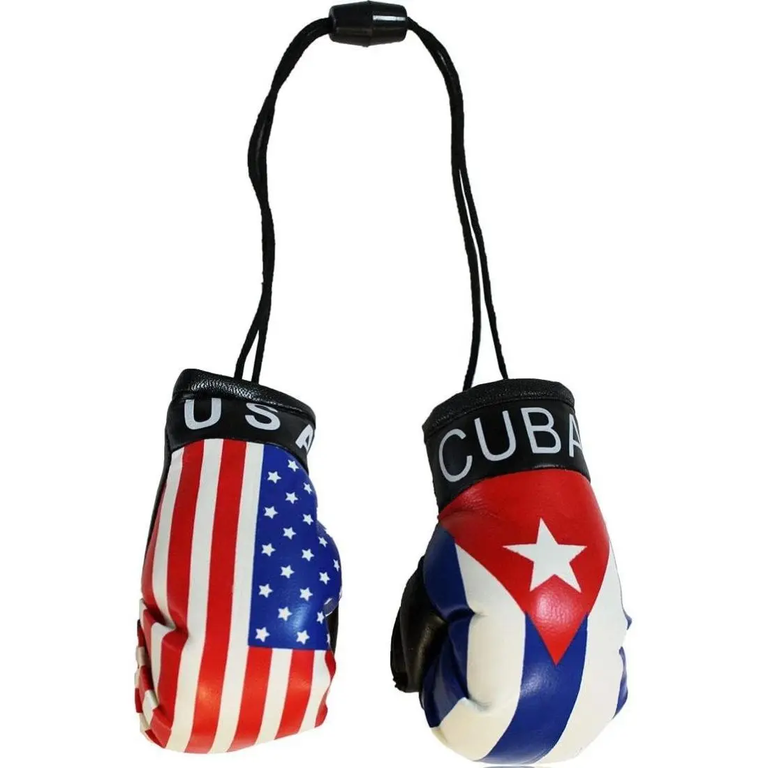 USA and Cuba Novelty Mini Boxing Gloves with Black Snap Connection 3.5" x 2" Set Includes One of Each Style