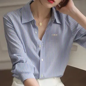 Women's Shirt New Popular Classic High Grade Female Long Sleeved Shirt Vintage Elegant Stripe Versatile Office Lady Fashion Tops