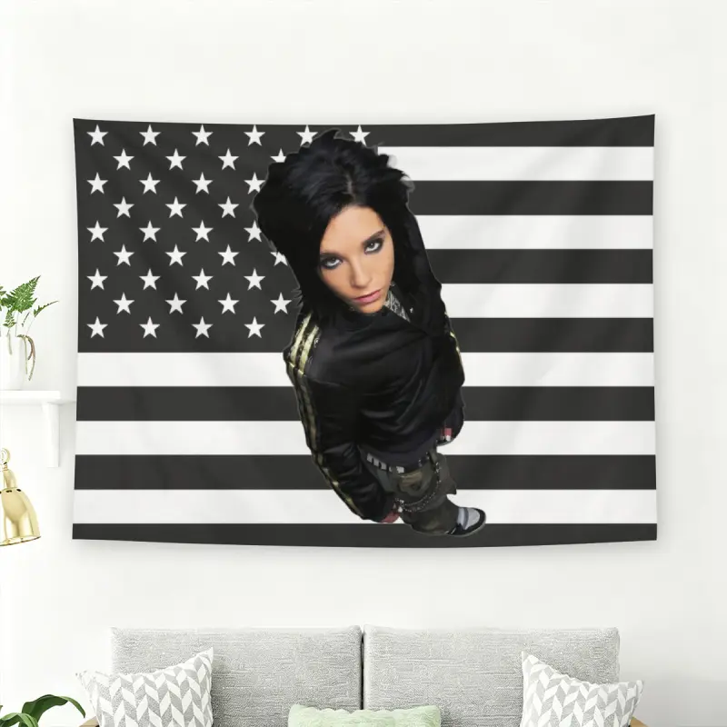 Tokio Hotel Band Member Black American Flag Wall Flag, Early 2000s Emo Style Goth Home Decor Decorative Tapestry Wall Hanging, Alternative Rock Fan Living Room Wall Decor