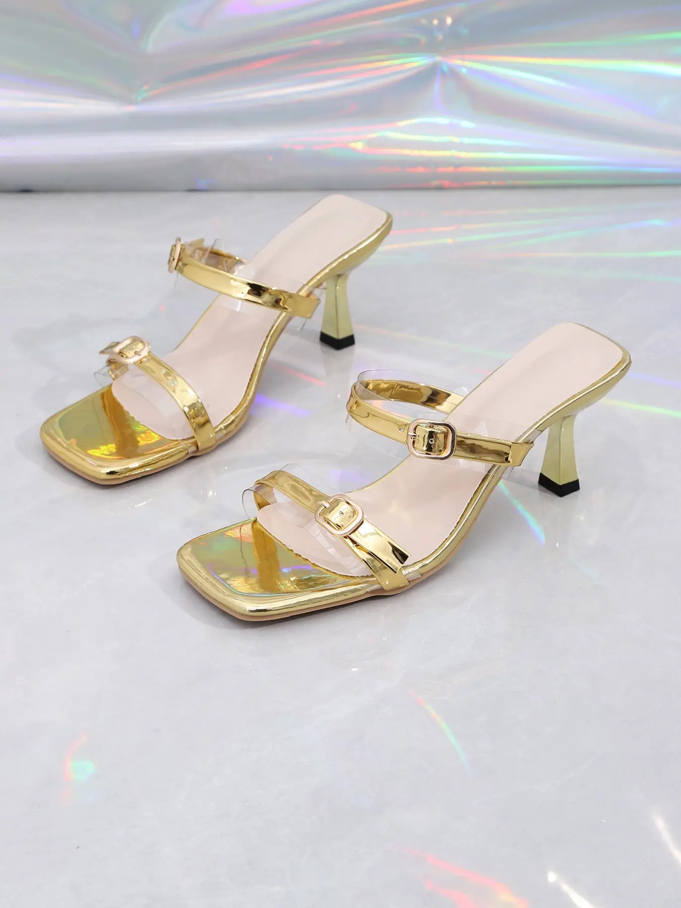 Women's Open-Toe High Heel Sandals, Buckle Double Strap Thin Heel Slip-On, Summer Casual and Party Versatile Shoes