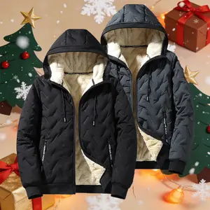 Men’s casual hooded cotton jacket for winter, fleece-lined for warmth with a sonic-welded brushed cotton design; versatile casual sporty style suitable for cold weather, year-end parties, Thanksgiving events, and more.