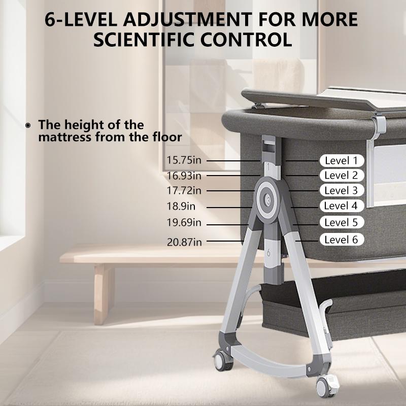 3 in 1 Baby Bassinet Bedside Sleeper with Wheels & Mosquito Net, Adjustable Height Portable Bassinet for Newborn, Rocking Cradle with Breathable Mesh, Comfy Mattress & Large Storage Basket foldable crib bed