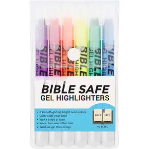 U.S.    Safe Gel Highlighters, 6 Pack Set - 6 Different Bright Neon Fluorescent Highlight Colors Yellow, Orange, Pink, Purple, Green, Blue - Won't Bleed, Fade or Smear - Study Guide