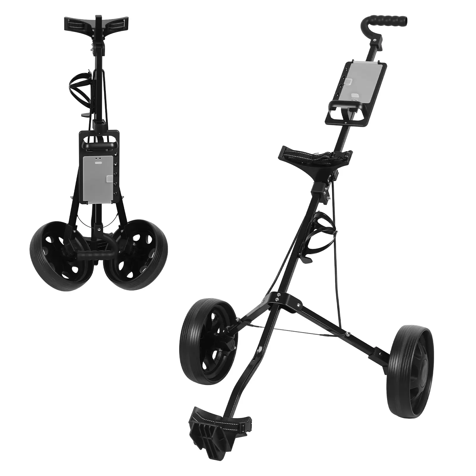 Lightweight 2-Wheel Golf Push Cart with Sturdy Iron Frame, Compact Fold Design, Scoreboard, and Adjustable Bag Straps, Adjustable Strap Bag, Two-Wheels