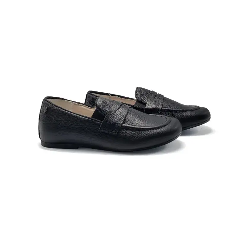 Manuela De Juan Miqueas Black Pebbled Penny Loafer