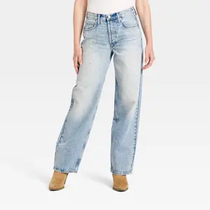 Women's Mid-Rise 90's Baggy Denim Rhinestone Jeans - Universal Thread