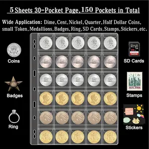 Collector-Designed 42-Pocket Coin Pages, Standard 9-Hole Coin Collection Sheets, Fits Most Binders, Ideal for Storing Stamps & Badges
