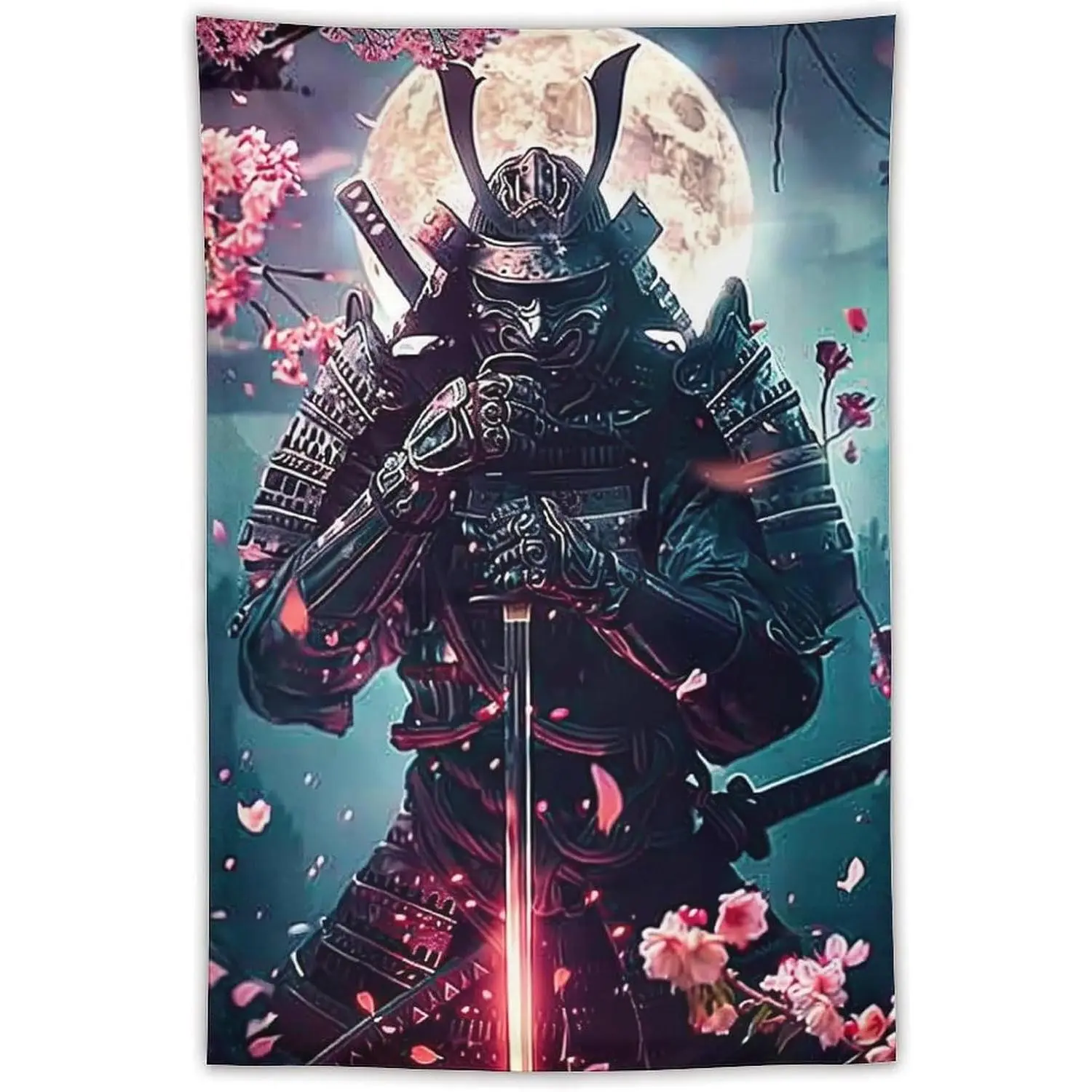 Japanese Samurai Tapestry,Japanese Samurai Cherry Blossom Cool Wall Tapestry Large Tapestry Wall Decor for Bedroom Aesthetic Living Room Background Decor