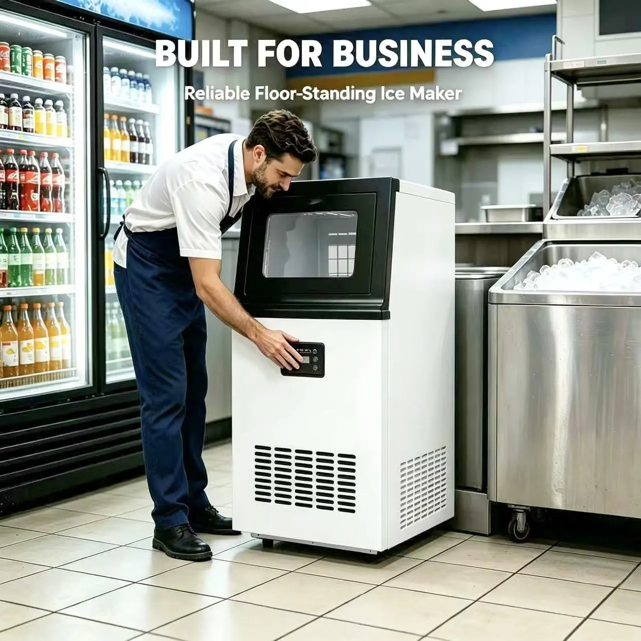55Lbs Daily Commercial Ice Maker, Ice Thickness Adjustable, 1-Tap Self Clean for Cafe Restaurant