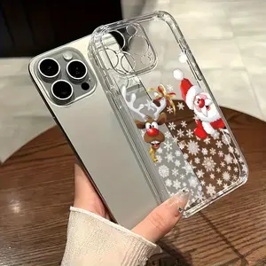 Cartoon Snowflake Bow Reindeer Santa Claus Creative Transparent Phone Case - Compatible with iPhone 17/16/15/14/13/12/11/X/XS/XSMAX, Christmas Pattern, Holiday Gift for Yourself and Friends/Family