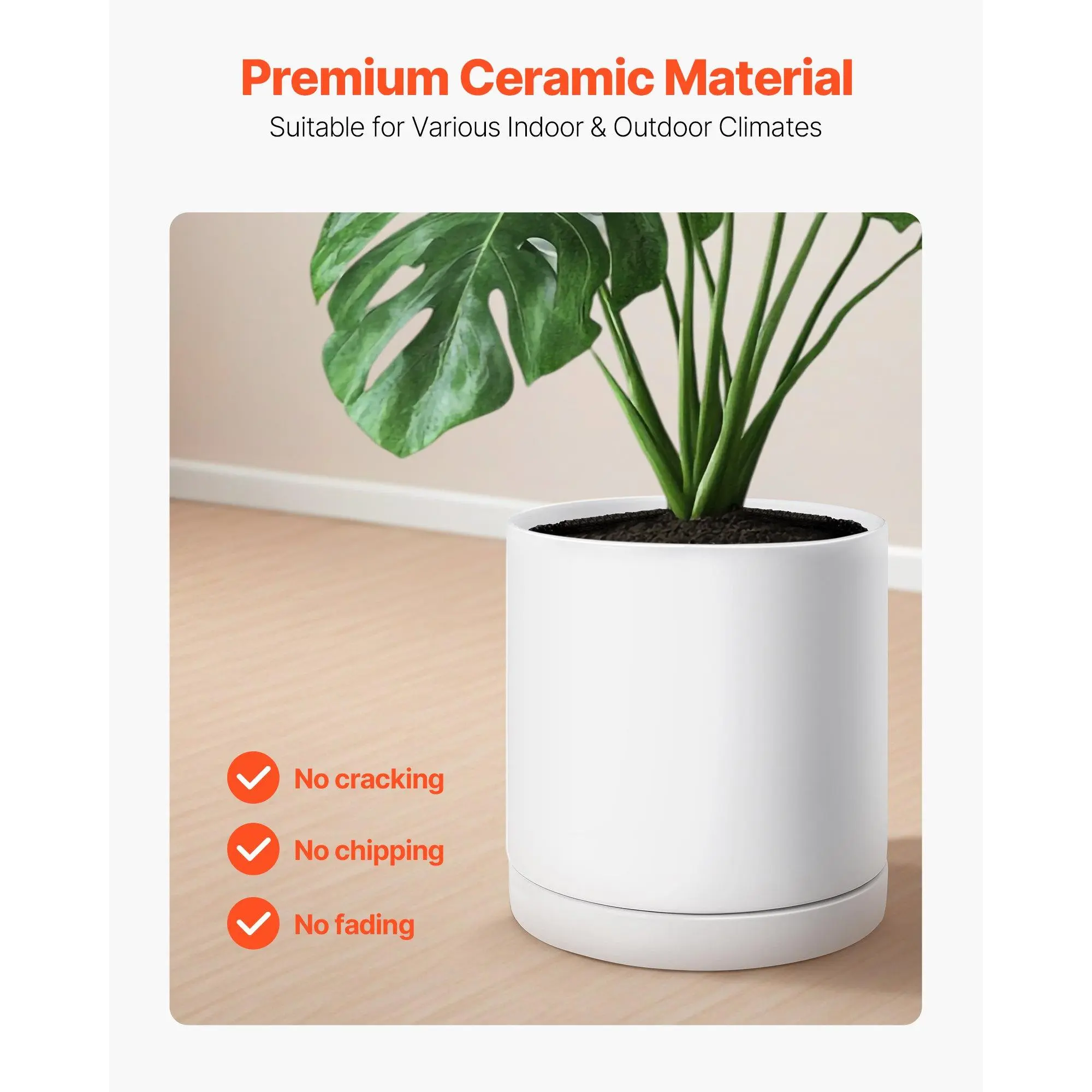 fathersdaygift VEVOR Plant Pot, 12-Inch Large Cylinder Planter with  Drainage Holes, Non-Slip Pads Detachable Saucer, Modern Ceramic Flower Pots,  Indoor and Outdoor Tree Planter Pot, Home Office Decorations - TikTok Shop