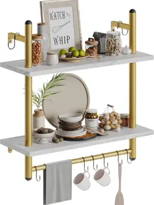 24" Floating Shelves 2 Tier for Wall Storage, Kitchen Wall Mounted Wood Decor in Living Room