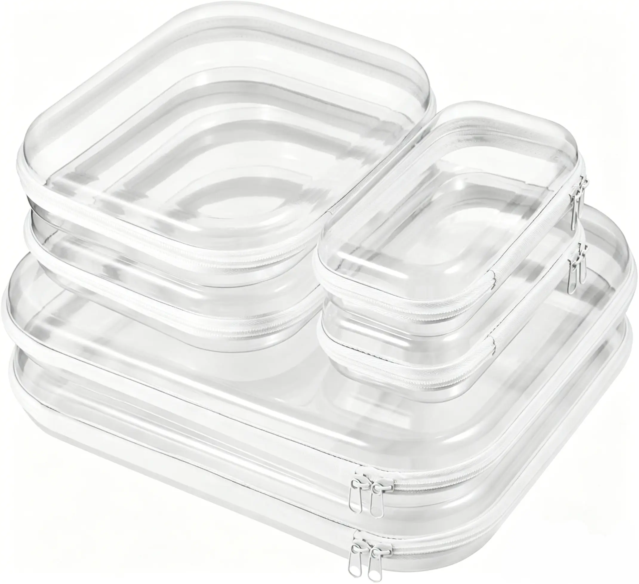 3/6 Pack Clear Hard Shell Zipper Case, 1.2mm Heavy Duty Crush-Proof Diaper Bag Organizer Pouches, TSA Approved Travel Makeup Bag for Toiletries & Electronics, (2L, 2M, 2S) Multi-Size Storage Set
