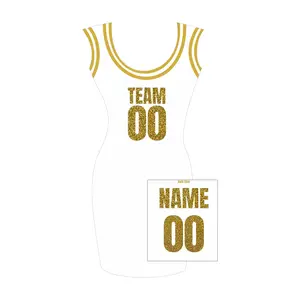Customized Kids Glitter Basketball Jersey Dress – Personalized Throwback Style with Sparkle Print