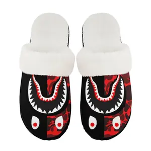 Sprayground Shark Women's Fuzzy Scuff Slippers Soft Comfy Shark Teeth Slippers Foam Non-slip Camouflage Shark Teeth Indoor House Shoes