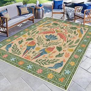 Boho Style Floral & Bird Pattern Area Rug, 1 Count Non-slip Soft Washable Floor Mat, Decorative Carpet for Home Living Room Bedroom Hotel