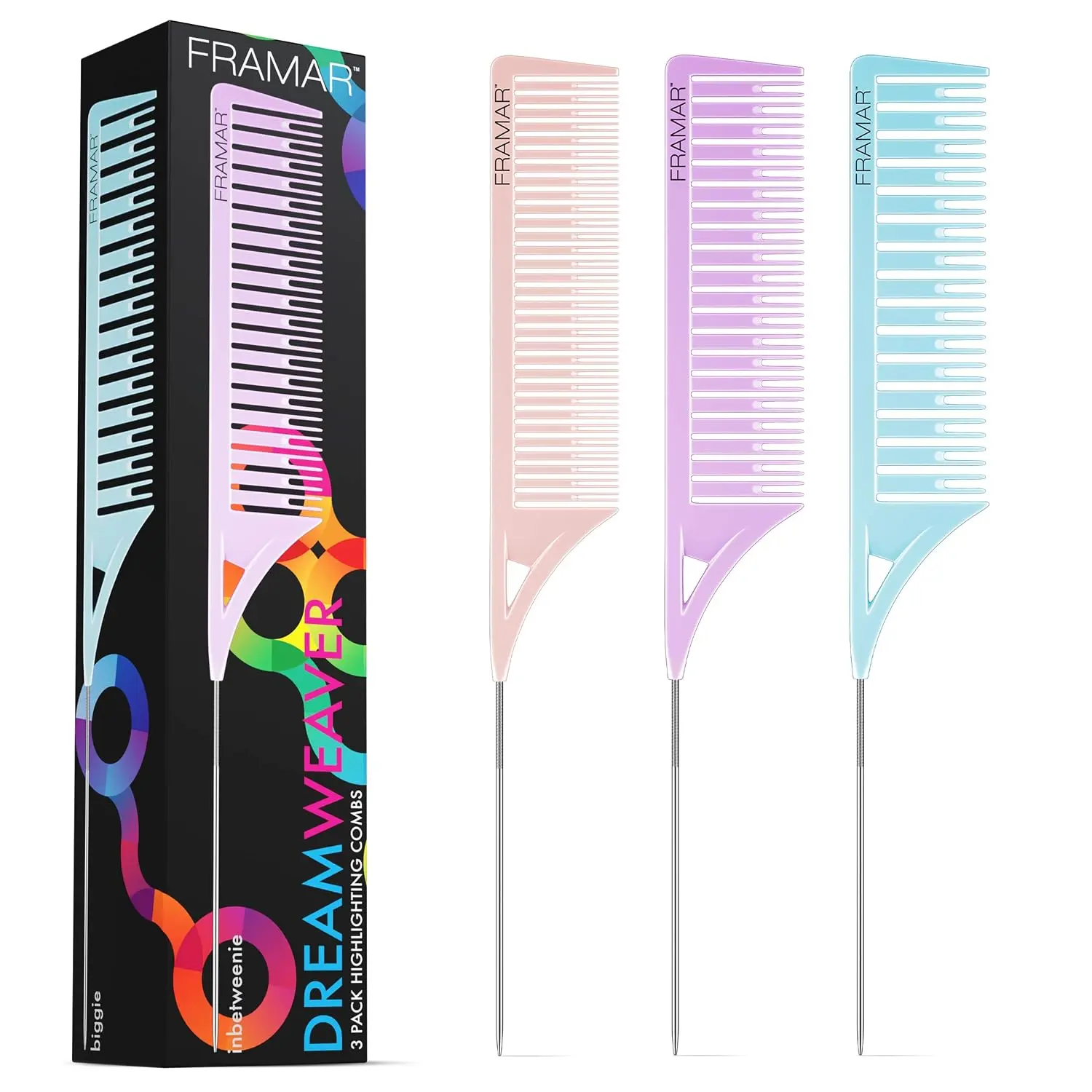 FRAMAR Dreamweaver Highlight Comb Set, Hair Dye Comb – 3 Pack Pastel Professional Highlighting Comb With Parting Tip, Foiling Combs For Highlighting, Highlight Combs For Highlighting