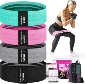 Resistance Bands for Working Out with Workout Bands Guide. 4 Booty Bands for Women Men Fabric Elastic Bands for Exercise Bands Resistance Bands for  Bands for Working Out  Thigh Glute Bands Set