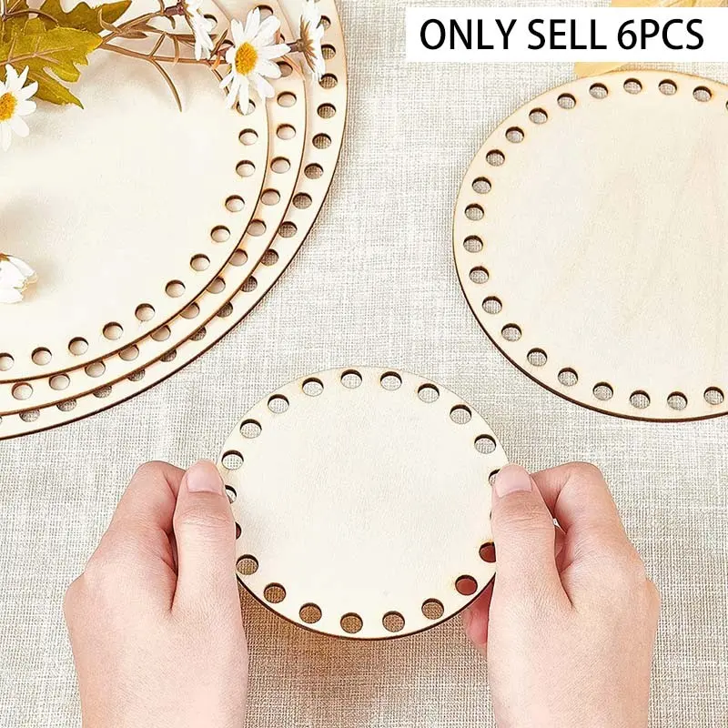 Wooden Bag Base Wooden Weaving Auxiliary Tools 6pcs Crochet Basket Handicraft Set - Made of Solid Wood Round Material, Suitable for DIY Hand Woven Baskets and Home Decoration, Easy To Use