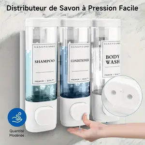 Bathroom Wall-Mounted Shampoo Dispenser, Shower Gel & Conditioner Holder, Triple Function Abs Material, Hotel Kitchen Restaurant Use