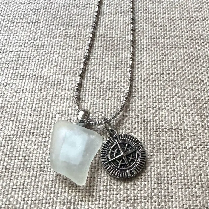Brush and Forge | Corsican Sea Glass Jewelry | Adjustable Length Silver Necklace White Sea Glass | Handcrafted in USA | Unique Design for Special Occasions