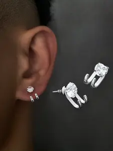 Men's Simple Cubic Zirconia Arc Earrings, Trendy Casual Versatile Ear Studs, Stylish Oxide Zircon Jewelry for Daily Wear, Elegant Minimalist Earrings