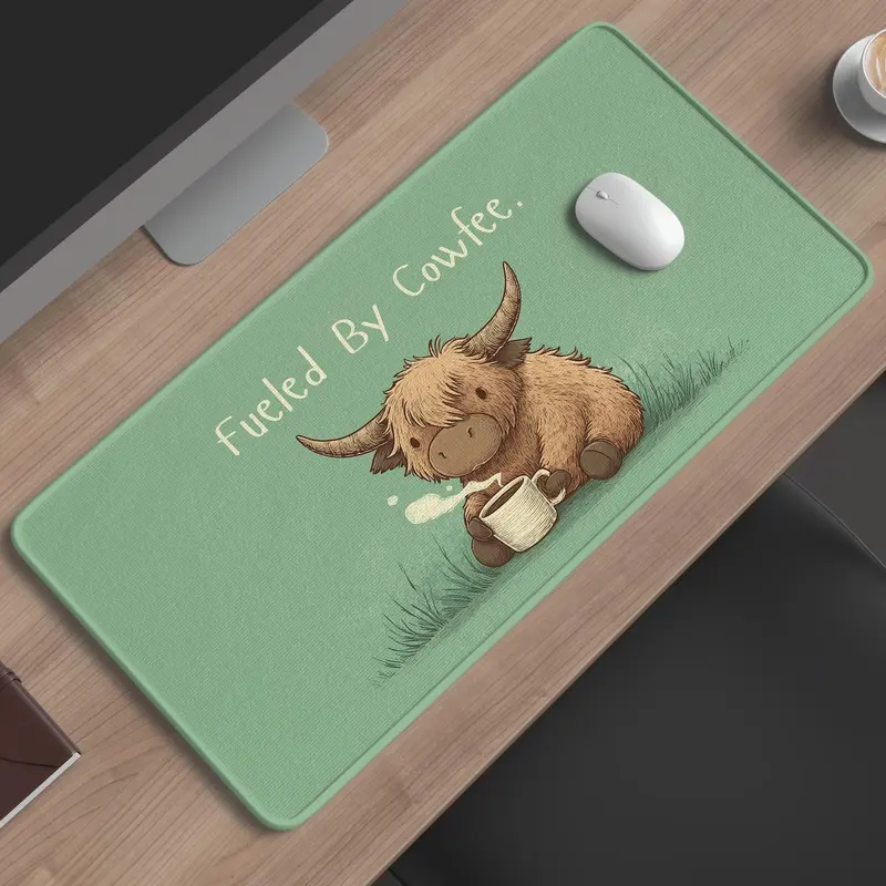 Highland Cow Desk Mat Mouse Pad "Fueled by Cowfee" XL Mousepad, Gift Idea, Office Setup, Home Decor, Desk Accessories