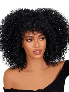 10 Inch Kinky Curly Wig for Women, Shoulder-Length Fluffy No Glue Afro Wig with Bangs, Daily Wear, Party, Role Play