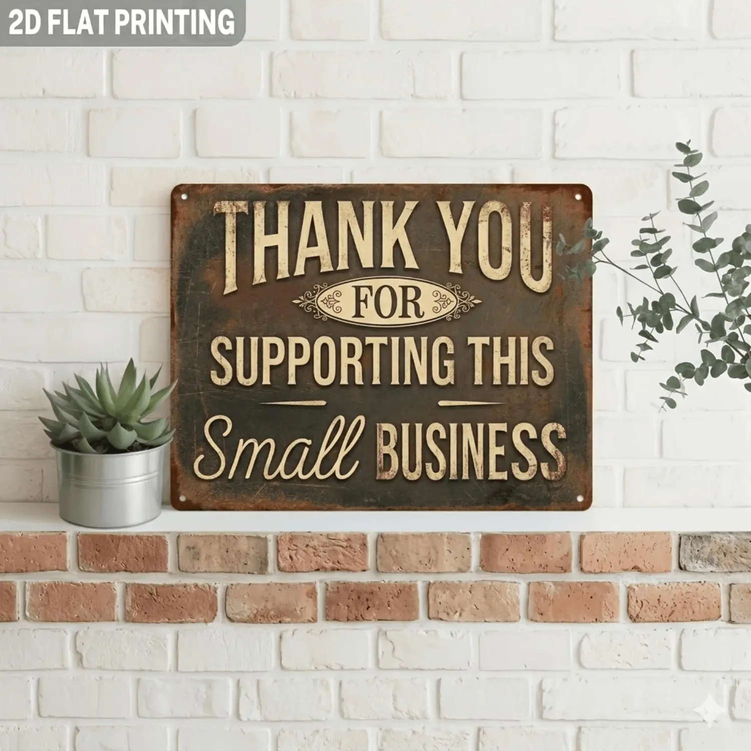 Vintage 2D Flat Metal Small Business Thank You Sign Horizontal Iron Sheet Painting 8x12 Inches Indoor Outdoor Wall Decor Office Shop Retro Signage