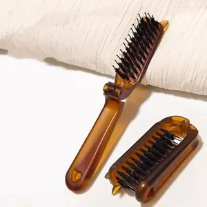 Amber Foldable Bristle Brush Travel Portable Mini Comb for Straight and Curly Hair Boar Bristle Smooth Gentle on Hair Foldable Compact Design Reduces Frizz Works for Both Straight and Curly Hair