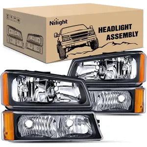 Nilight Headlight Set Pair - IP65 Rated, Plug & Play Headlight Assembly for 2003-2006 Chevy Silverado/Avalanche 1500, 1500HD, 2500, 2500HD, 3500, with Black Case, Amber Reflector