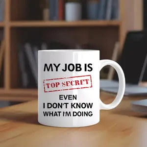 1pc Funny "My Job is Top Secret" Ceramic Coffee Mug Humorous Office Cup with Redacted Text White Mug for Workplace Pranks Secret Agent Gifts Ideal Christmas Present for Coworkers Managers Hand Wash Only Novelty Coffee Mug Drinkware Black-11Oz