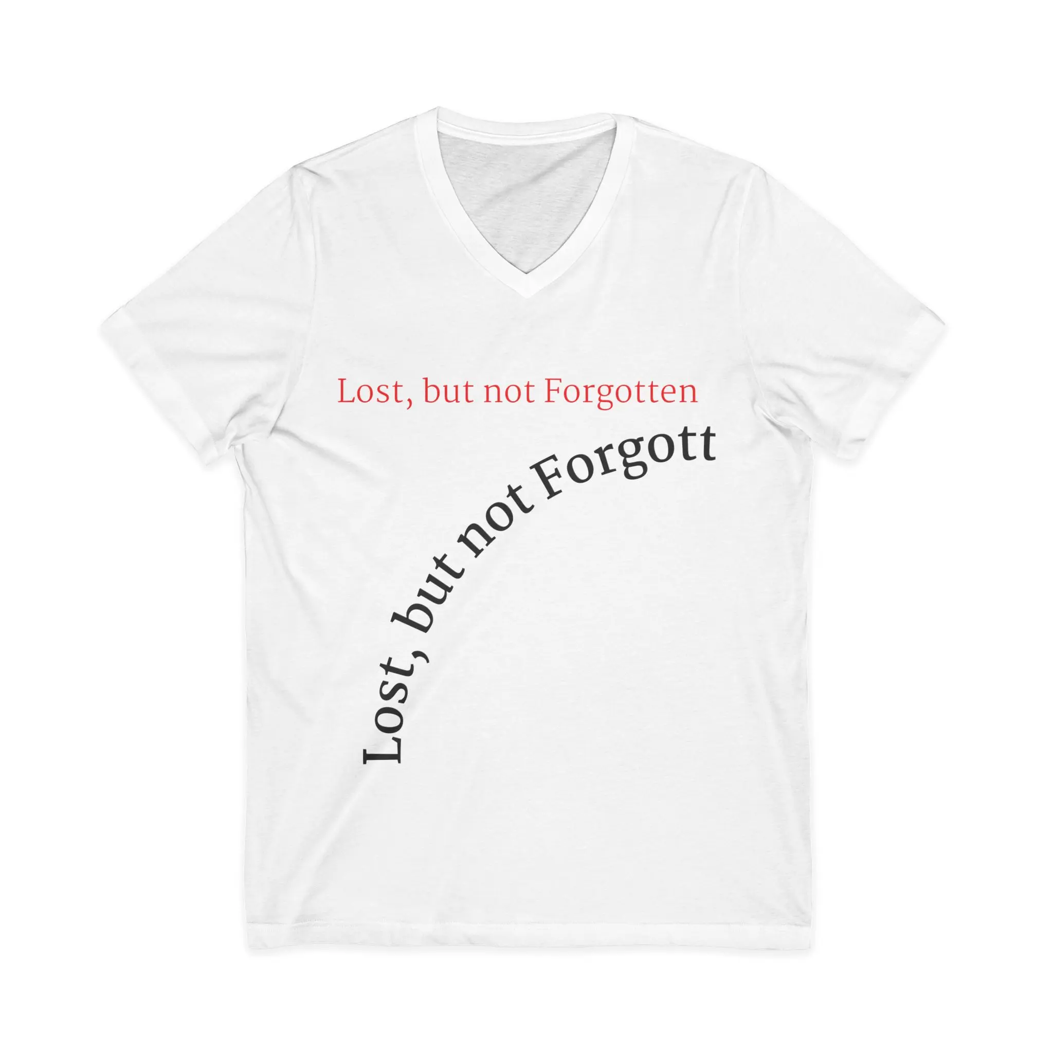 Lost but not Forgottt Tee Return to Source Text Back Print Lightweight 100% Cotton V-neck Ethically Made in Nicaragua - Fabric