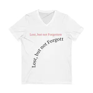 Lost but not Forgottt Tee Return to Source Text Back Print Lightweight 100% Cotton V-neck Ethically Made in Nicaragua - Fabric
