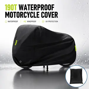 420D Heavy Duty Motorcycle Cover Waterproof Outdoor, All Season Moto Tarp w/ Windproof Strap & Reflective Strip