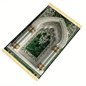 1pc Emerald Luxury Arch Islamic Prayer Mat - Polyester, Machine Washable, Indoor/Outdoor Use, Ideal for Pilgrimage, Meditation & Home Decor, Muslim Prayer Rugs