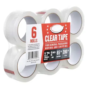 Clear Packing Tape, Heavy Duty Packaging Carton Tape for Shipping Packaing Moving Sealing, 2 Inch Wide, 2.7mil Thickness, 65 Yards Per Roll [Pack of 6]