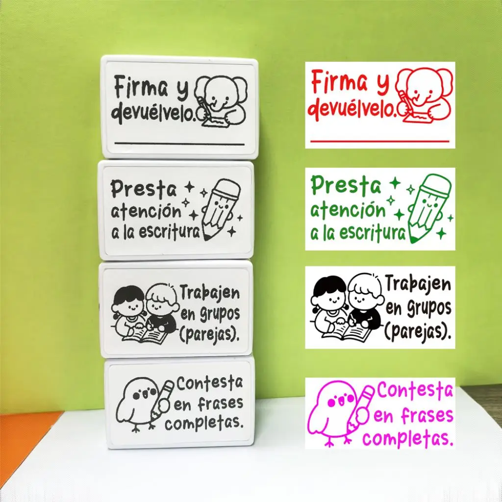 Encouragement Stamp Set for Classroom Feedback, Spanish Writing Aid, Parent Signature Stamps, Fun Designs, Efficient Class Annotation Tools