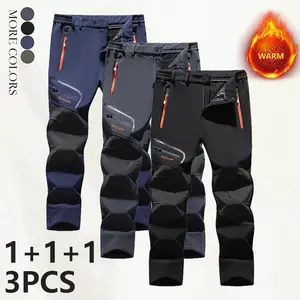 Men’s Outdoor Waterproof Windproof Pants, Winter Fleece-Lined, Thick and Warm, Casual, with Printed Design and Pockets