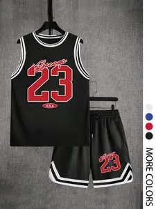 Men's Tank Top Shorts Basketball Sport Set, Fashion Trendy Comfortable Casual Sports Men's Set, Striped Color Contrast Strap Decor