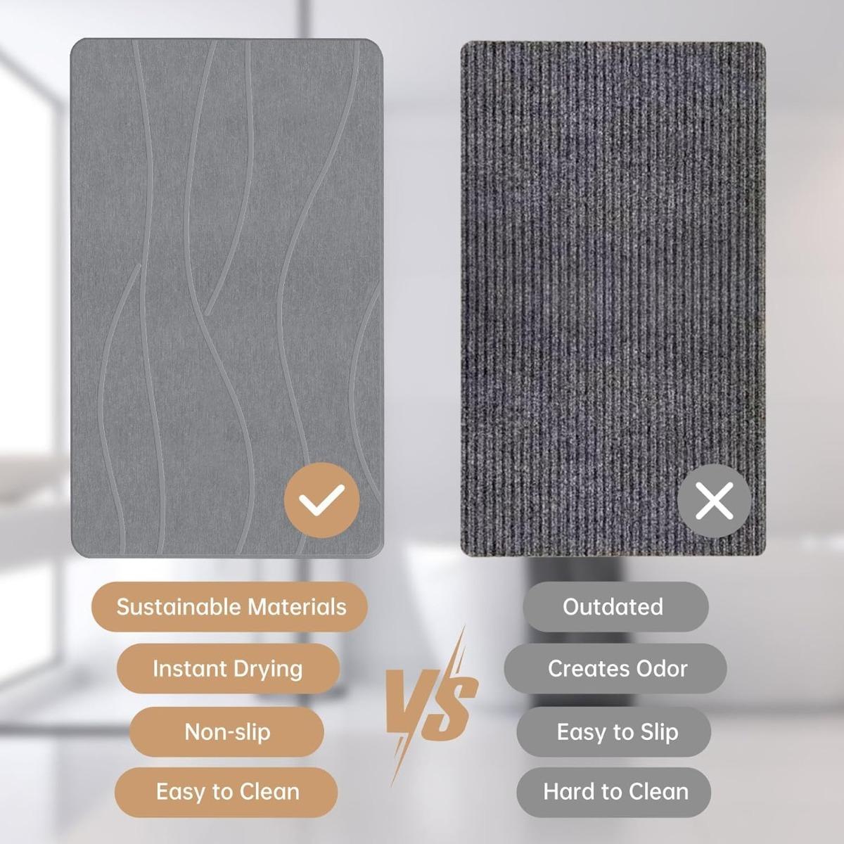 2 Pack Extra Large Diatomaceous Earth Stone Bath Mat, 23"x15" Super Absorbent Quick Drying Bathroom Shower Mat with Non-Slip Base, Easy to Clean