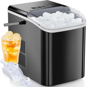 Ice Maker Machine with Handle,26lbs in 24Hrs,9 Ice Cubes in 6 Mins,Auto-Cleaning Portable Ice Maker with Basket and Scoop, Countertop Ice Maker for Home/Kitchen/Camping/RV for Gifts, Sleek Black