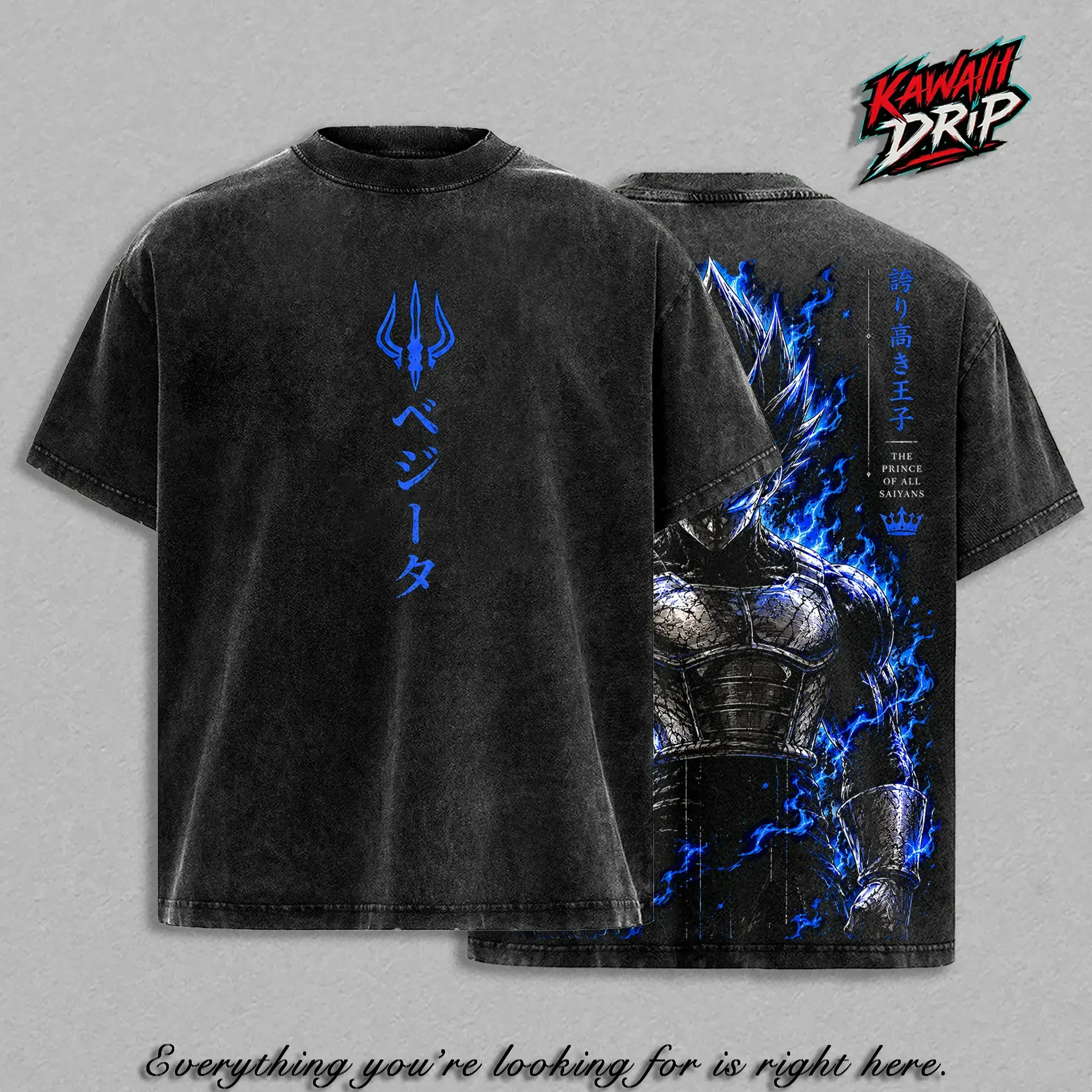 Prince of All ''Saiyans'' Graphic Tee Vintage Washed Shirt DBZ Anime Streetwear T-Shirt ''Saiyan'' Warrior Power Up Manga Tee Oversized Unisex Gift for DBZ Fans and Anime Lovers
