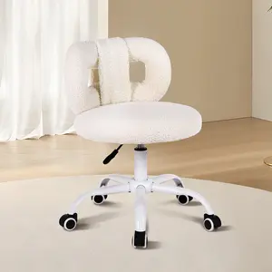 Modern Faux Cashmere Home Dressing Chair, Height Adjustable Desk Chair with Back and Wheels for Living Room, Swivel Make-up Vanity Armless Chairs