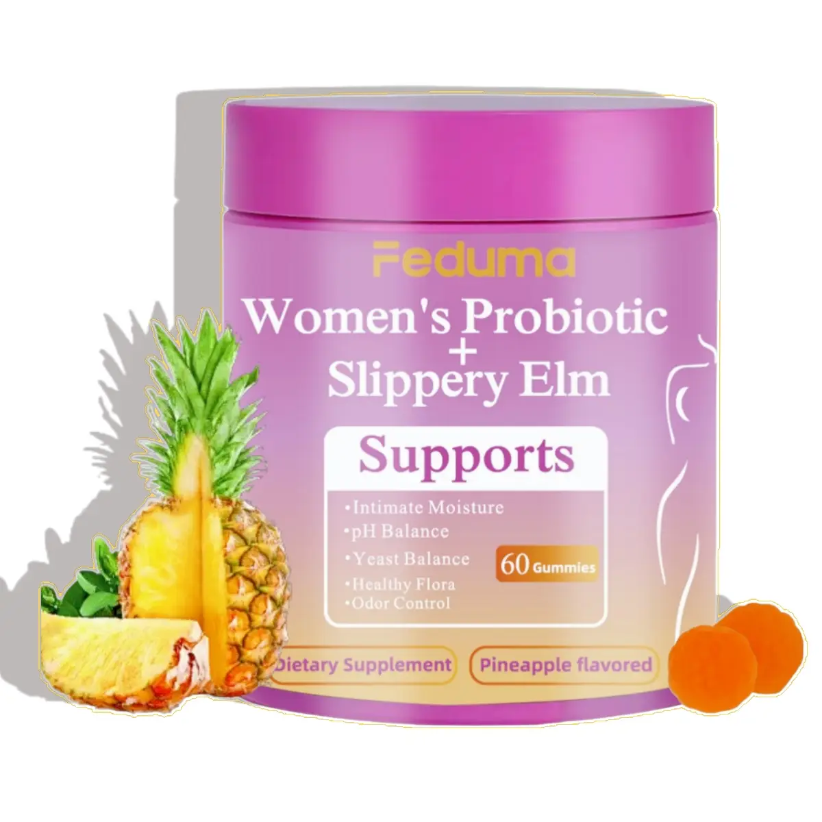 【Gold Upgrade Enhanced】Her Juicy ProbioticWomen, Pineapple Gummies, All in One Solution with Slippery Elm and Prebiotics, Advantageous PH Balance and
