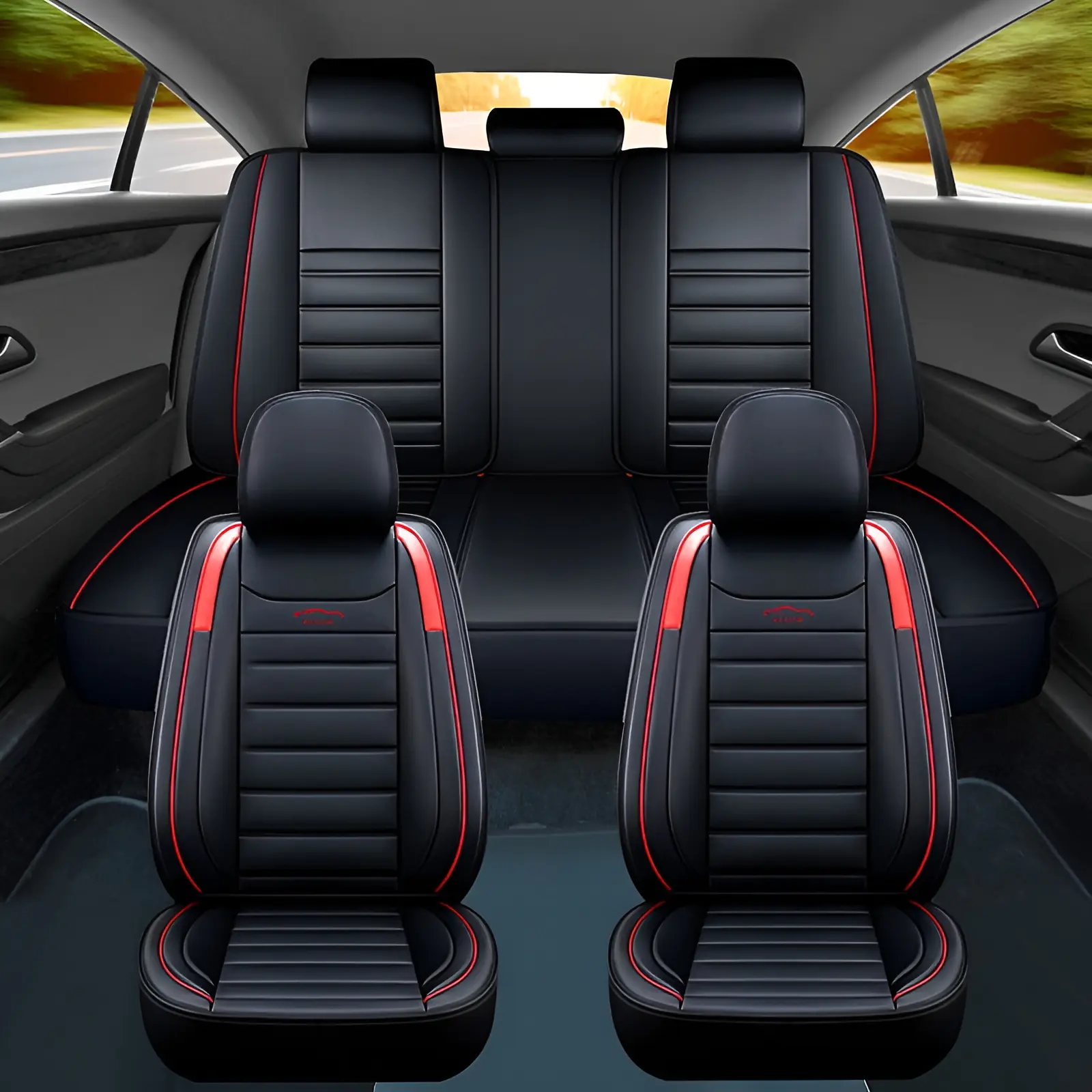 5-Piece Full Set Automotive Seat Covers - Luxury PU Leather, Heavy-Duty Waterproof, Non-Slip, Smooth Surface, Well Sewed, Luxury Look, Universal for Car, Truck, SUV, Car Back Seat Cover Accessories, Car Seat Protectors, Seat Cover Solutions